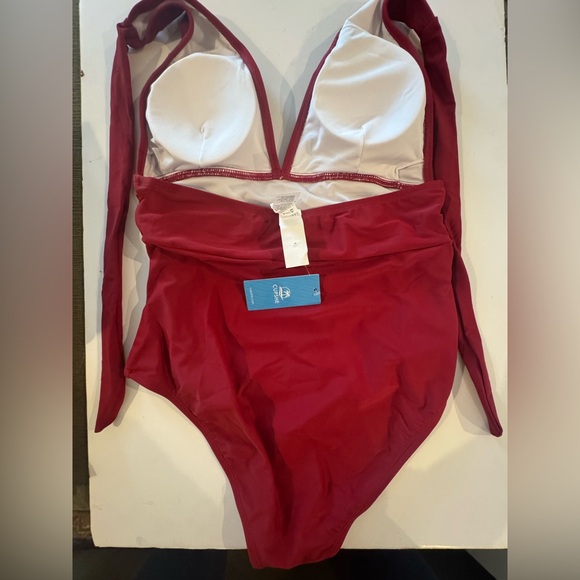 NWT CUPSHE V Neck One Piece Swimsuit Halter Backless Ruched Tummy Control, Large - Picture 8 of 9